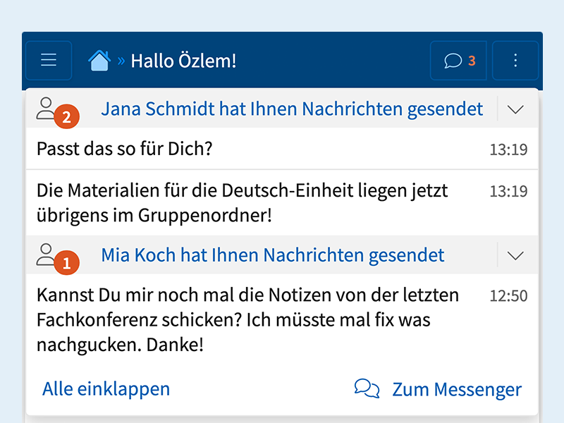 Screenshot: Push-Nachrichten vom Messenger in der IServ Schulplattform.
