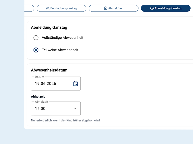 Ein Screenshot von der Abmeldung zum Ganztag