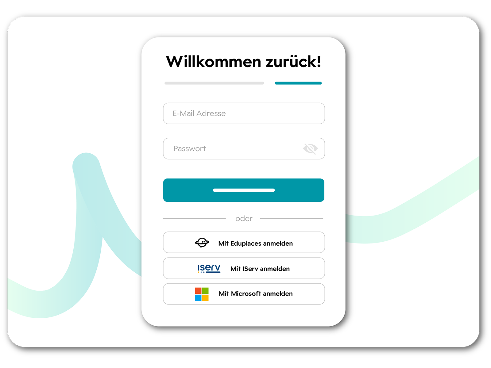 Ein Login-Screen von inventorio. Darauf ist auch der Login mit Eduplaces und IServ verfügbar.