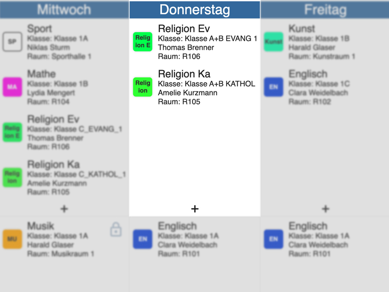 In der Stundenplanung sind ein evangelischer und ein katholischer Religionskurs in derselben Stunde platziert.